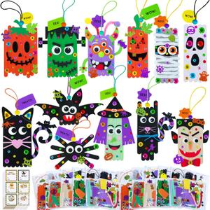 Winlyn 24 Sets Halloween Crafts Kits Fall Crafts DIY Craft Stick Halloween Ornaments Decorations Art Set Jack-O-Lantern Ghost Foam Stickers Arts and Crafts for Kids Classroom Activities Party Favors