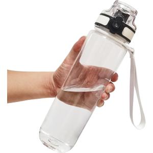 Tritan Clear Water Bottle | No Markings 32oz Sports Water Bottle | Leak Proof Re-Usable Flip Top Plastic Drinks Bottles for School, Office, Gym, Cycling, Exams (Clear-32oz)