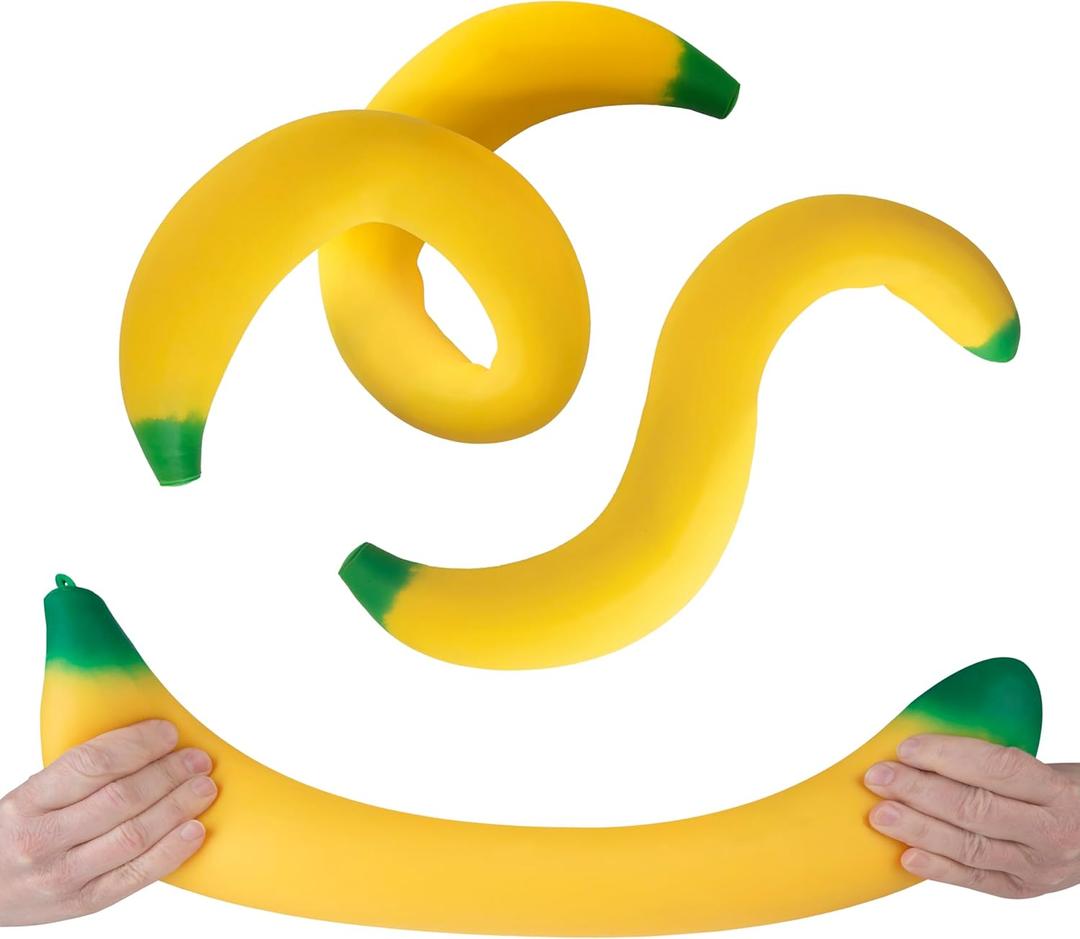 ORB Easy Sqweezy Giant Stretchy Banana  Stretches Up to 6 Feet Long  Huge Jumbo Sized Squishy Fruit Toy, Perfect to Squeeze for Stress Relief  Fun Sensory / Fidget Novelty Toy for Kids and Adults