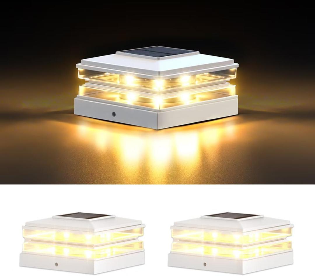 EXCMARK 2 Pack 4x4 Solar Post Cap Lights Outdoor Waterproof Fence Deck Post Lights with High-Brightness LEDs, Dual Light Modes Warm & Cool White. (Classic White,2)