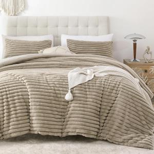Smoofy Fluffy King Size Comforter Set 3 Pieces - Linen Fleece Fluffy Comforter Set, Luxury Fuzzy King Bedding Set, Soft King Bed Set All Season, Heavy Faux Fur Comforter with 2 Pillow Cases