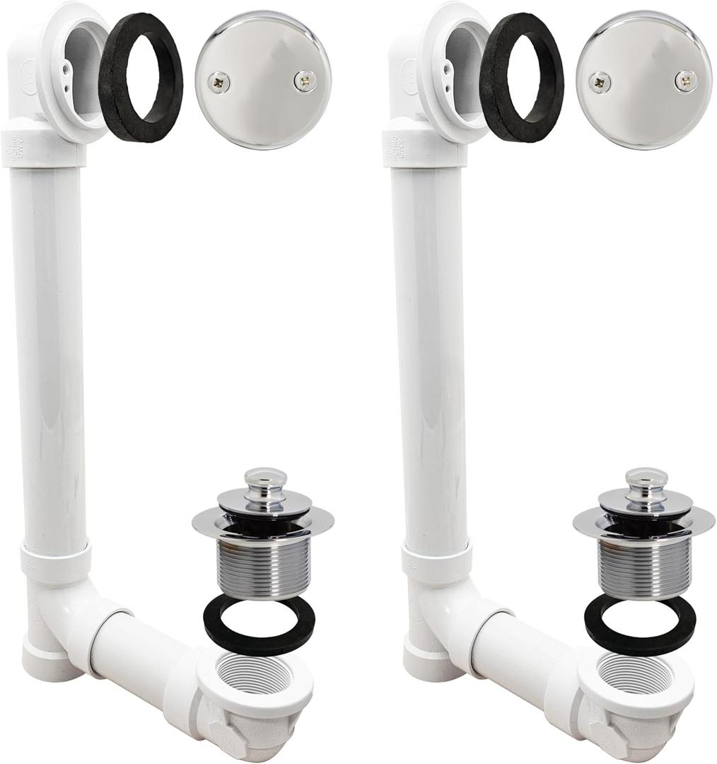Westbrass D4972-26 1-1/2" Bath Waste & Overflow Assembly with Pull Drain Stopper and Two-Hole Faceplate Top Elbow - Sch. 40 PVC, Polished Chrome (2-Pack)