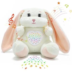 Baby Sleep Soother Bedtime Bunny Toy with Cry Sensor, Moms Heartbeat Lullabies White Noise, Starlight Projector, Toddler Crib Sleeping Aid for Infant,Boy Girl Baby Gifts