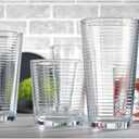 Le'raze Set of 16 Heavy Base Ribbed Durable Drinking Glasses Includes 8 Cooler Glasses (17oz) and 8 Rocks Glasses (13oz), Clear Glass Cups - Elegant Glassware Set