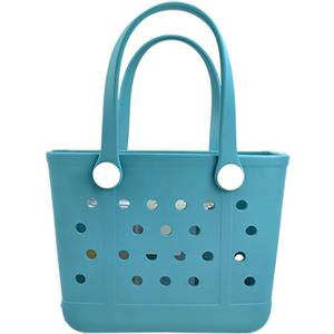 Small Beach Tote Bag, Waterproof Rubber Beach Tote Bag, Washable Durable Open Travel Totes for Boat Pool Sports (Sky Blue)