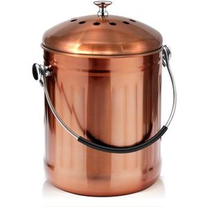 ENLOY Compost Bin for Kitchen Countertop, 1.3 Gallon Matte Copper Stainless Steel Compost Tub with Lid, Odorless Food Waste Tun with 2 Charcoal Filters, Indoor Compost Pail with SOFT-GRIP Handle