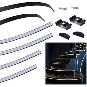 Muzata 6Pack 3.3FT/1M Bendable Black LED Channel with Transparent Smoky Black LED Cover Flexible Aluminum LED  Channel LED Strip LIght Channel U106 BB 1M