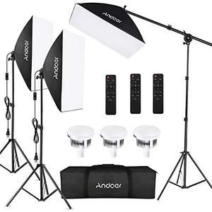 Andoer Softbox Photography Lighting Kit Professional Studio Equipment with 20"x28" Softbox, 2800-5700K 85W Bi-Color Temperature Bulb with Remote, Light Stand, Boom Arm for Portrait Product Shooting Andoer Softbox Photography Lighting Kit Professional Studio Equipment with 20"x28" Softbox, 2800-5700K 85W Bi-Color Temperature Bulb with Remote, Light Stand, Boom Arm for Portrait Product Shooting