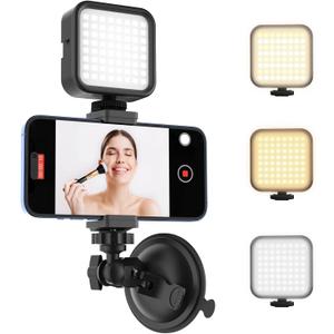 Suction Cup Phone Mount with Rechargeable Light, Mirror Phone Holder with Light Shower Bathroom Kitchen, Mirror Tripod for TikTok YouTube Instagram Make Up Pics Video Content Creator