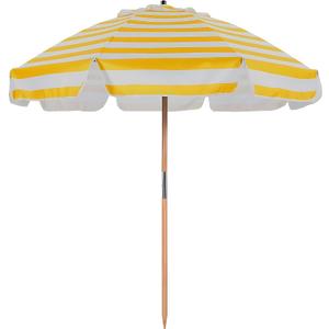 AMMSUN 7.5ft Heavy Duty HIGH Wind Beach Umbrella Commercial Grade Patio Beach Umbrella with Air Vent Ash Wood Pole & Carry Bag UPF 50+ Protection Yellow and white stripe, 230cm