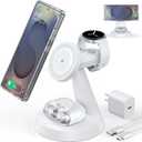 Magnetic Wireless Charger for Samsung, 3 in 1 Charging Station Compatible with MagSafe Samsung Charger for Galaxy S26 Ultra S25 Z Fold7/Flip7, Watch Charger Stand for Galaxy Watch Ultra 8 7, White