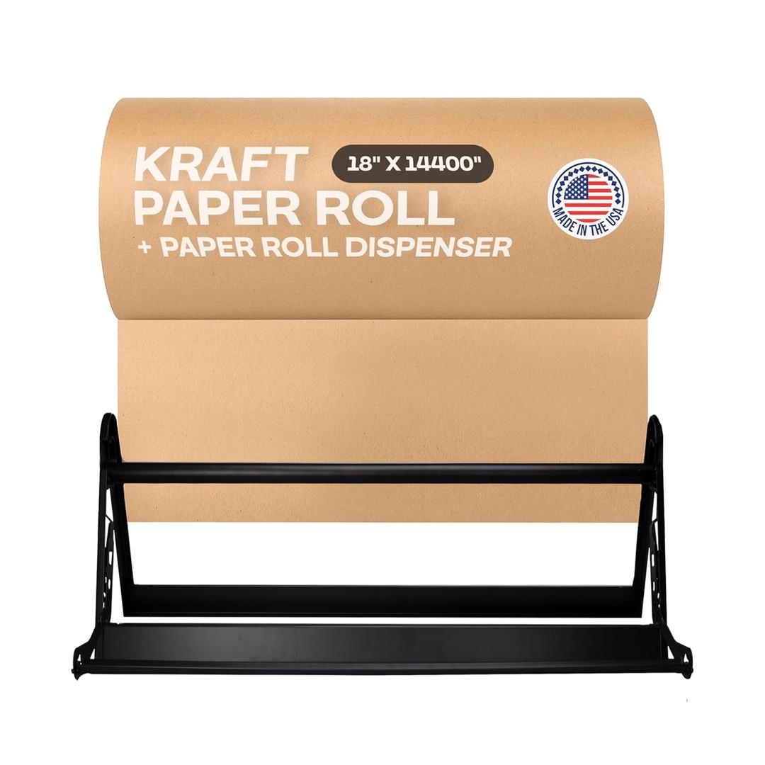 Brown Kraft Paper Jumbo Roll 18" x 14400" (1200 ft) with Dispenser  USA-Made Natural Kraft Paper 30lb Thickness for Packing, Wrapping, Void Filling, Kids' Arts, DIY & School Projects by IDL Packaging