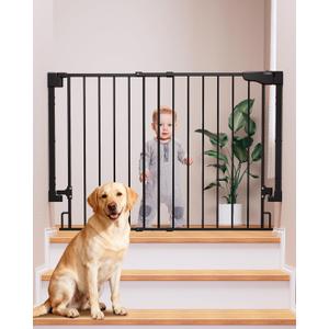 Cumbor 29.243" Baby Gate for Stairs, Wall-Mounted (Drill Required), Expandable No Bottom Bar Dog Gate, Auto Close Extra Wide Walk Thru, Pet & Toddler Proof Gate, Top & Bottom of Stairways(Black)