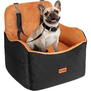Vivifying Dog Car Seat for Small and Medium Dogs, 4" Booster Pet Car Seat with Safety Strap, Plush Travel Dog Bed for Car with Storage Pocket, Detachable Washable Cover, Fits Dogs up to 35lbs (Black)