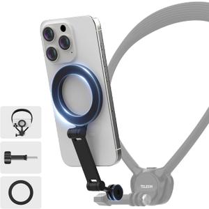 TELESIN Magnetic Phone Holder for iPhone Android, Three-Section Rotating Rod, Hand Free POV/Vlog Selfie Mount, Expansion Accessories for Chest Straps Neck Mount Mobile Phone, with Anti-Lost Rope