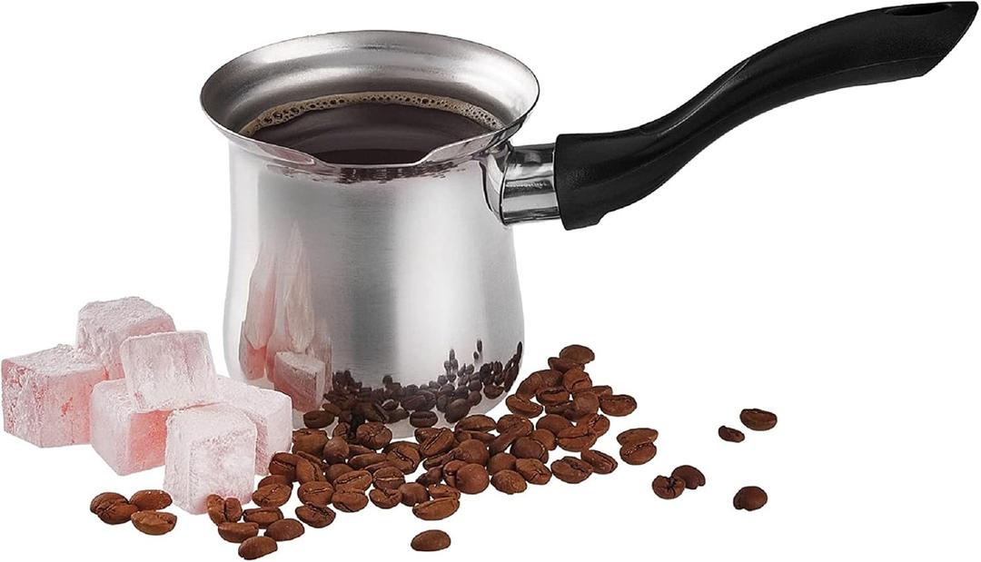 DESTALYA Turkish Coffee Pot Stainless Steel | 10.14 fl oz ibrik Briki | Small Hot Pot with Spout for Stove top | Turkish Coffee Cezve (Coffee Pot Black)