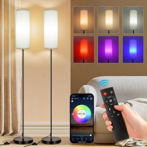 FRIDEKO HOME 2 Pack Floor Lamps for Living Room, Dimmable Colors Temperature & Brightness, Modern Floor Lamp with Remote, Tall Standing Lamps for Living Room Bedroom Office, Beige Shade 9W Smart Bulb