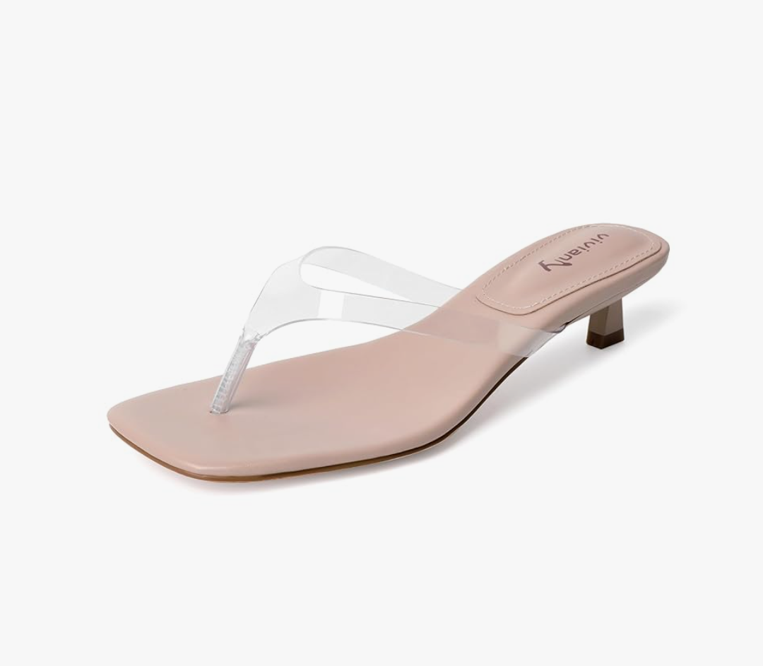 Vivianly Women's Flip Flops Kitten Heel Sandals Backless Slippers Stiletto Heel Pinch toe Sandals Slip on Slides Mules Size 8.5
