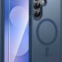 FNTCASE for Samsung Galaxy S25 FE Case: Magnetic Translucent Matte Military Grade Drop Proof Protection Cell Phone Cover - Slim Rugged Durable Shockproof Protective S25Fe Cases (Blue-6.7 inch)