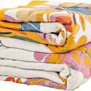 Boho Throw Blanket, 100% Cotton Ultra Soft Luxury Throw Rustic Quilt, 50"x60" Floral Bird Butterfly Farmhouse Decor Bed Blankets, All Season Rustic Reversible Bohemian Throw for Bed - Yellow