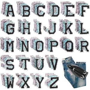 104PCS Iron On Letter Patches,Glitter Small Letter A-Z Iron On Alphabets Appliques for Clothes, Shiny Sequin Heat Transfer Vinyl Decals Decoration for Hats, Backpacks (Pink, Blue, Black, Silver)