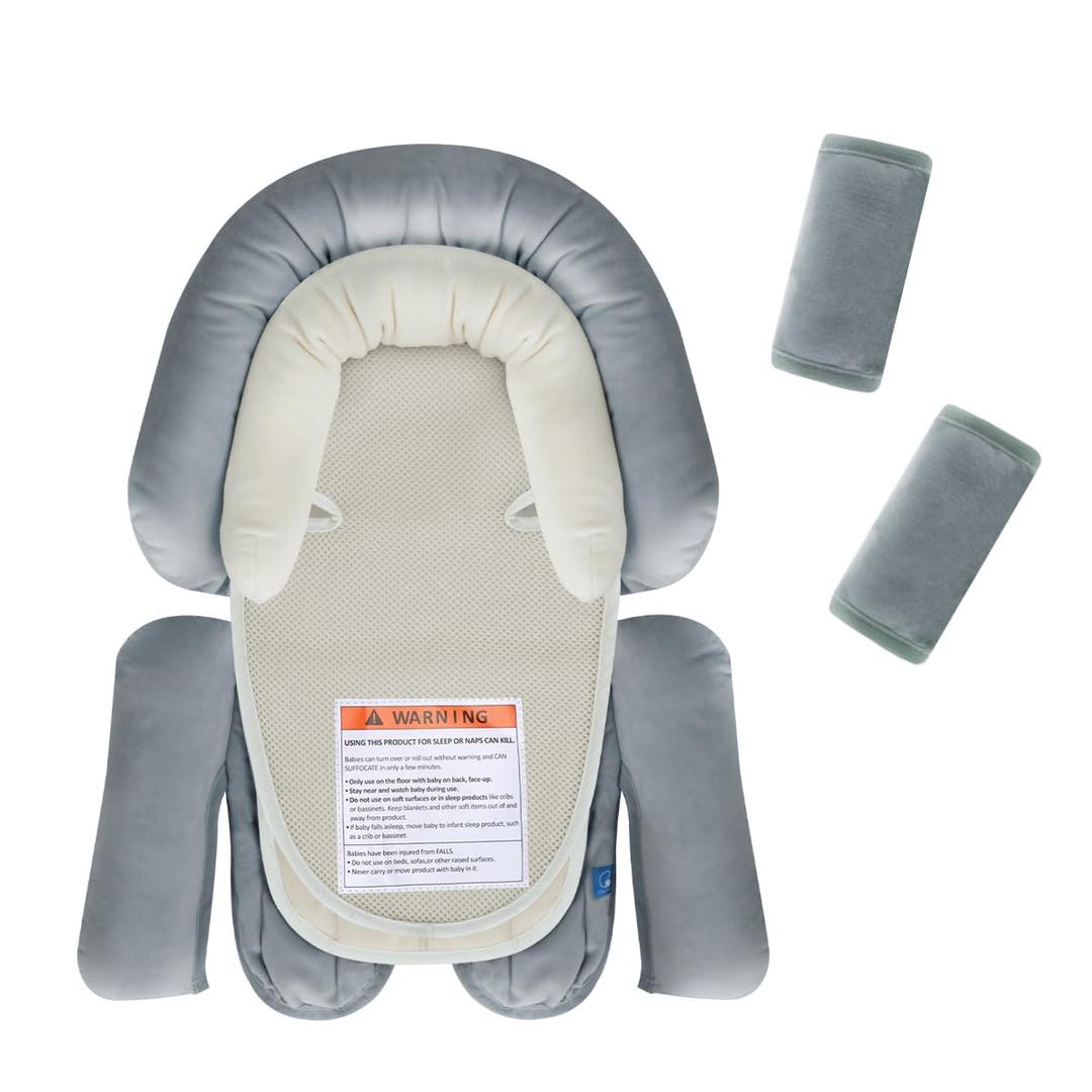 COOLBEBE Upgraded 3-in-1 Baby Body Support & Strap Covers Set for Newborn Infant, Extra Soft Car Seat Insert Cushion Pad, Perfect for Car Seats, Strollers, Swing