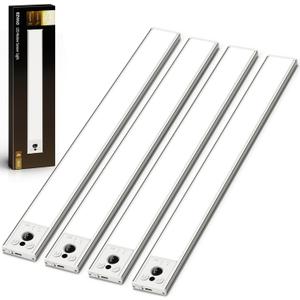 EZVALO 16.5-inch Under Cabinet Lighting, 4000mAh Rechargeable Motion Sensor Light Indoor, Magnetic Closet Lights, with Dimmable & 3 Color Temps, Wireless Under Counter Lights for Kitchen (4-Pack) (White)