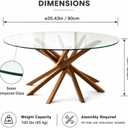 Round Glass Coffee Table-Mid Century Modern Solid Wood Coffee Table | Unique Glass Top&Solid Wood Mortise Interlocking Starburst Legs Design for Living Room,Office,Hotel Lobby