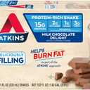 Atkins Milk Chocolate Delight High Protein Shake, 15g Protein, Low Glycemic , 2g Net Carb, 1g Sugar, Keto Friendly , Chocolate Flavored Protein Shakes, 12 Count (BB: 03/01/2026)