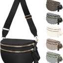 Spacious Nylon Checkered Crossbody Bum Bag for Women, Fashion Checkerboard Fanny Pack Purse with Anti-theft Pocket, Adjustable Wider Strap Wasit Bag (Black)