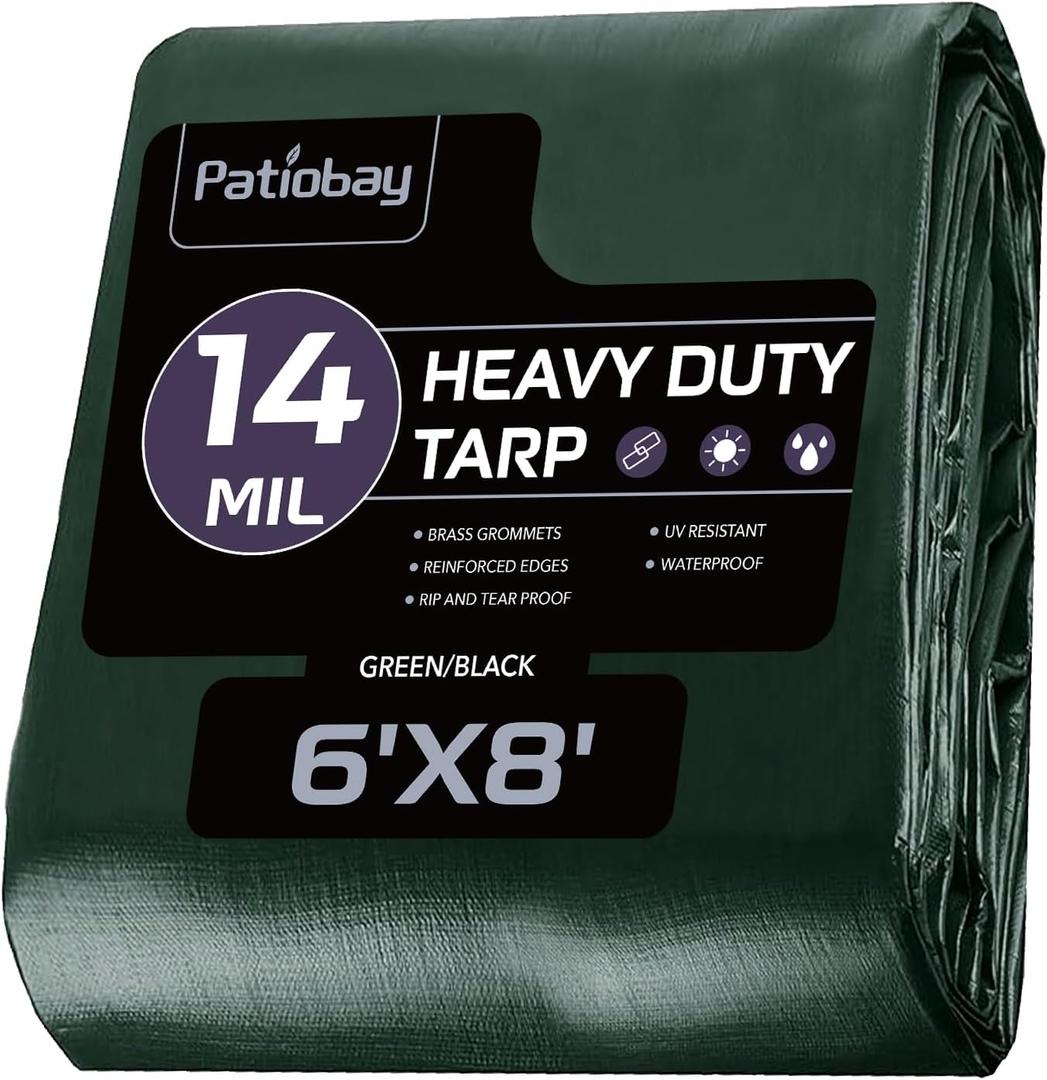 Tarp 6x8 Feet, 14 Mil Waterproof Tarps Heavy Duty with Brass Grommets, Thick Plastic Tarp, UV Resistant Tear&Fade Resistant, Reinforced Edges for Outdoor Pool Car Camp Tent