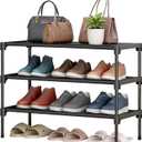 LOFTEY Shoe Rack, 3 Tier Non-Woven Shoe Shelf, Stackable Shoe Rack Organier for Closet, Front Door and Entryway, 28" Wide, Black