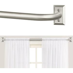 TANGWIN Nickel Wrap Around Curtain Rods 72 to 144 Inch:Blackout Heavy Duty Adjustable Long Window Curtain Rod Room Darkening,Modern Decorative Curved French Metal Drapery Rod Easy Install,Satin Nickel
