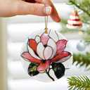 Magnolia Flower Ornament Christmas Decoration & Christmas Ornament; Round Ceramic (Holiday Present, Bauble Present, Gift Idea, and Gift Exchange) | Heirloom Keepsake
