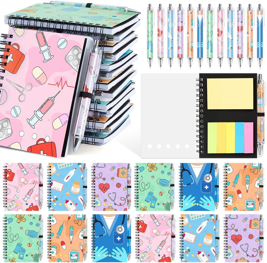 24 Sets/48 Pcs Nurse Appreciation Gift Notebooks Nursing Spiral Notebooks and Ballpoint Pens Bulk Nurse Week Thank You Gifts for RN CNA LPN EMT RG Practitioner Medical Assistant Students Graduation