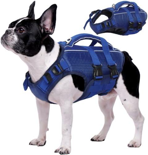 Kuoser Dog Life Jacket High Flotation, Reflective Dogs Life Vest for Swimming Boating, Adjustable Small Medium Large Dog lifejacket, Lightweight Dogs Life Preserver Rescue Handle Spring Summer Pool, M
