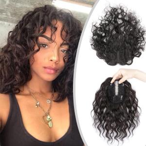 Wave 10" Short Human Hair Toppers for Women with Thinning Hair,Invisible Add Hair Volume 3.5"x5.5" Handmade Swiss Net Remy Curly Clip in Top Human Hairpiece for Covering Loss Hair Dark Brown