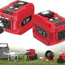 220W Power Inverter Compatible with Milwaukee 18V Battery, DC 18V to AC 110V Portable Power Station Generator with 1 AC Outlet, 2 USB Ports & 1 Type-C Fast Charging, 400LM LED Work Light (2-Pack) (Red)