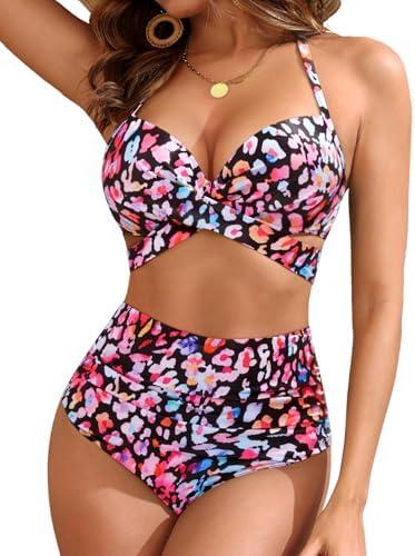 High Waisted Underwire Bikini Sets - Women 2025 Two Piece Swimsuits Halter Bathing Suits with Tummy Control Bottom, Size: L High Waisted Underwire Bikini Sets - Women 2025 Two Piece Swimsuits Halter Bathing Suits with Tummy Control Bottom, Size: L