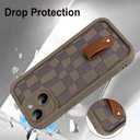 SOKAD for iPhone 13 Case, Cute Checkered Checkerboard Pattern Phone Case with Wrist Strap for Girls Women, Slim Soft Silicone Camera Protection Shockproof Case Cover, Brown