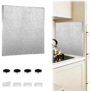 Aluminum Heat Shield Board, 23.6x23.6in Magnetic for Stove Fridge Fireplace | 392F Heat Resistant, Oil-Proof, Polyurethane Foam Core, Drill-Free Install, for Kitchen Oven Protection, Easy Clean
