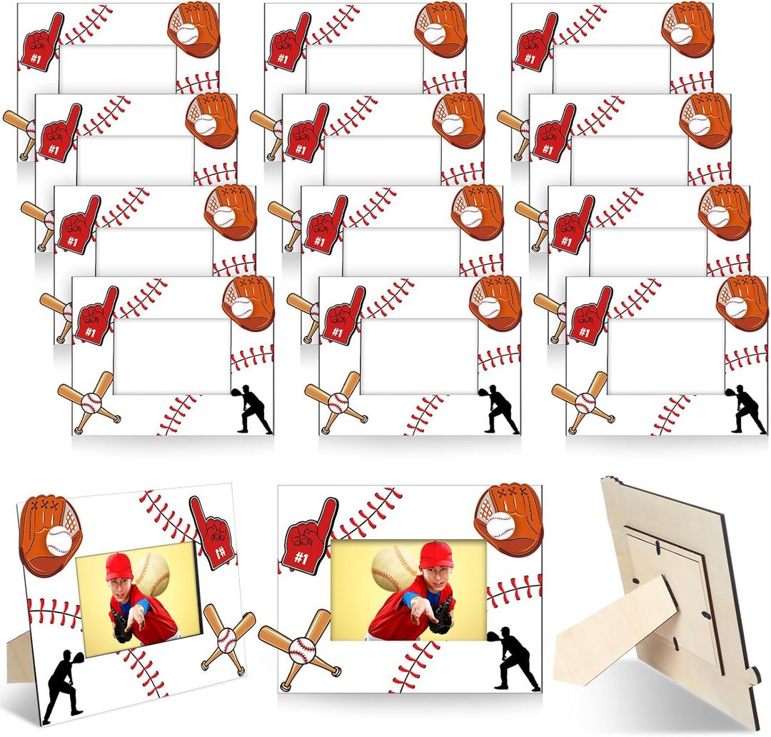 12 Pcs Picture Frame Sports Athletics Fits 4 x 6 Inches Photograph Wood Photo Frame for Athlete Coach Team Birthday Sports Theme Party Gifts(Baseball)