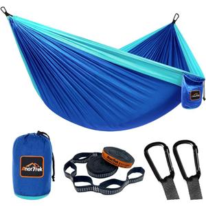 AnorTrek Camping Hammock, Super Lightweight Portable Parachute Hammock with Two Tree Straps Single or Double Nylon Travel Tree Hammocks for Camping Backpacking Hiking (Blue,Sky Blue) Double 118''L x 78''W