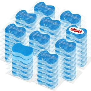 Tanlade 60 Pcs Individually Wrapped Sponges Kitchen Bulk Non Scratch Scouring Sponges for Dishes Household Cleaning Travel Apartments Hotel Car (Blue)