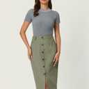 Women's Linen Skirts Slit Button Front Midi Pencil Skirt (Green)