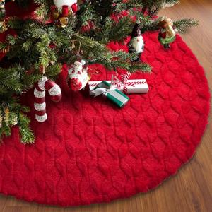 Christmas Tree Skirt 48 inches Faux Fur White Christmas Tree Skirt for Christmas Tree Decorations Winter Holiday Home Christmas Party Ornaments (Red/Diamond)