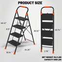 Step Ladder, 900lbs Capacity Heavy Duty Step Stool with Safety Lock, Wide Anti-Slip Pedal, Black Sturdy Step Ladder, Step Ladder 4 Step Folding with Orange Cushioned Handle for Kitchen, Home & Garage