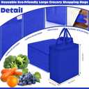 Windyun 50 Pcs Reusable Tote Bag Bulk 8 x 4 x 10 Inch Non Woven Shopping Bag with Handle Christmas Reusable Grocery Gift Tote (Royal Blue)