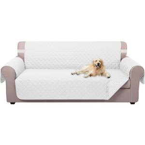 U-NICE HOME Reversible Sofa Cover Couch Cover for Dogs with Elastic Straps Water Resistant Furniture Protector for Pets Couch Cover for 3 Cushion Couch (Sofa, White/White)