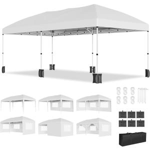 PeakPursuit 10'x20' Party Tent Heavy Duty Pop Up Canopy Commercial Canopy Wedding Tent Event Shelter with 6 Removable Sidewalls and Storage Bag for Patio Backyard Outdoor, White